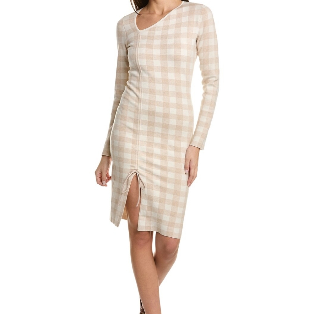 NAADAM Tan Asymmetrical Long Sleeve Sheath Dress
